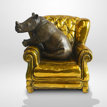 Rhino Me Time on a Chair (Bronze Sculpture, Miniature Collection)