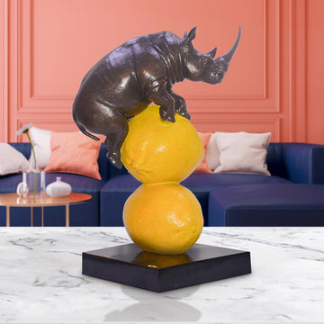 Rhino Loves Lemons (Bronze Sculpture, Small)