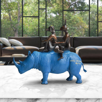 They Loved Rhinos and Rhinos Loved Them (Bronze Sculpture, Miniature Collection)