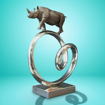 Black Rhino Goes Round the World (Bronze Sculpture)