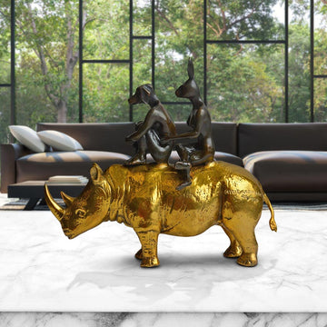 They Loved Rhinos and Rhinos Loved Them (Bronze Sculpture, Miniature Collection)