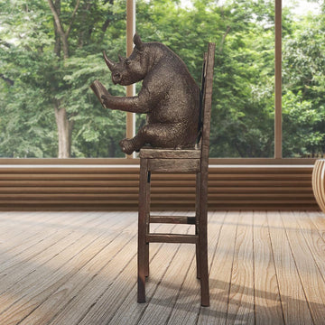 Rhino Above It All, Lost in a Good Story (Bronze Sculpture, Mid-Size)