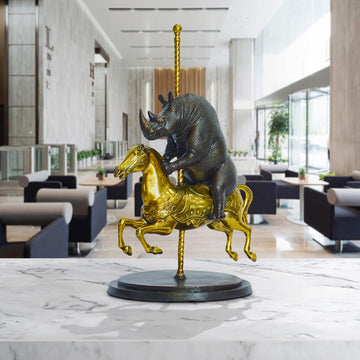 Rhino Goes Round and Round (Bronze Sculpture, Small)