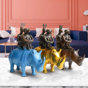 They Loved Rhinos and Rhinos Loved Them (Bronze Sculpture, Miniature Collection)