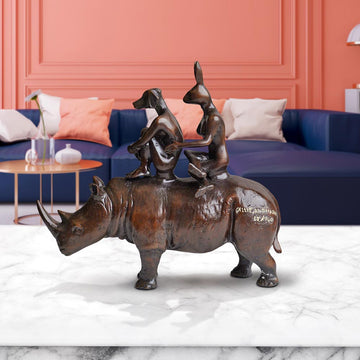 They Loved Rhinos and Rhinos Loved Them (Bronze Sculpture, Miniature Collection)