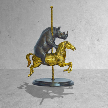 Rhino Goes Round and Round (Bronze Sculpture, Small)