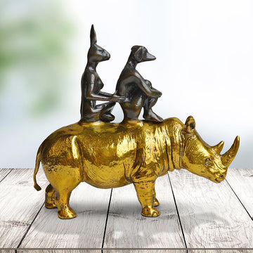They Loved Rhinos and Rhinos Loved Them (Bronze Sculpture, Miniature Collection)