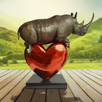 Rhino with a big heart (Bronze Sculpture)