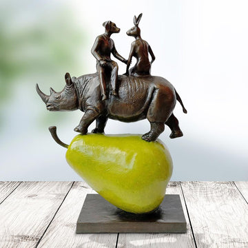 The Pearfect Rhino Lovers (Bronze Sculpture)