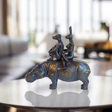 They Were Happy Hippo Riders (Bronze Sculpture)
