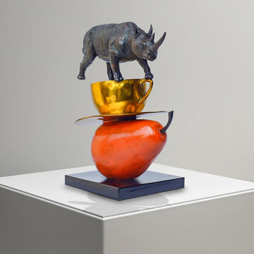 The Rhino Just Wanted a Pear and Cappuccino (Bronze Sculpture)