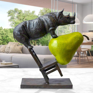 Rhino on a Chair with a Pear (Bronze Sculpture)