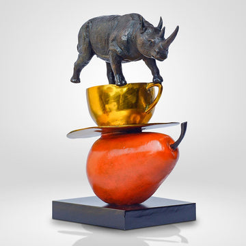 The Rhino Just Wanted a Pear and Cappuccino (Bronze Sculpture)
