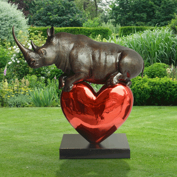 Rhino with a big heart (Bronze Sculpture)