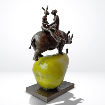 The Pearfect Rhino Lovers (Bronze Sculpture)
