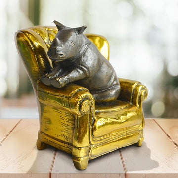 Rhino Me Time on a Chair (Bronze Sculpture, Miniature Collection)