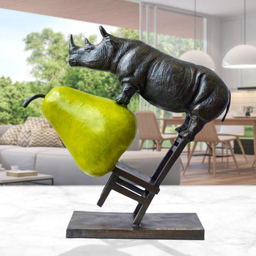 Rhino on a Chair with a Pear (Bronze Sculpture)