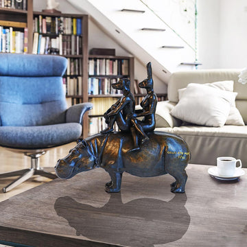 They Were Happy Hippo Riders (Bronze Sculpture)