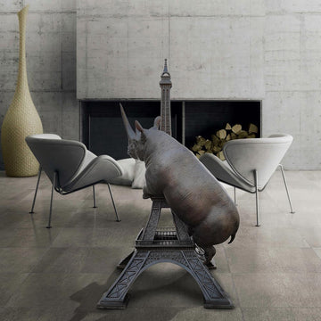 The Huge Rhino Loved the Eiffel Tower (Bronze Sculpture, Mid-Size)