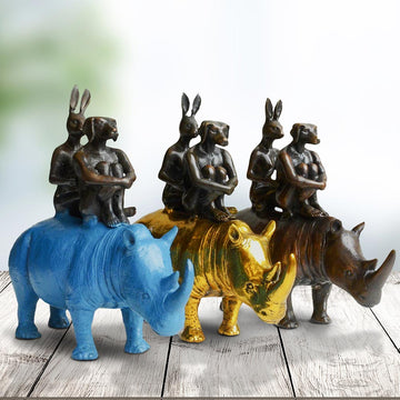 They Loved Rhinos and Rhinos Loved Them (Bronze Sculpture, Miniature Collection)