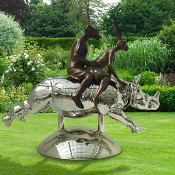 Rhino Flying High (Bronze Sculpture)