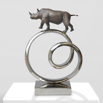 Black Rhino Goes Round the World (Bronze Sculpture)