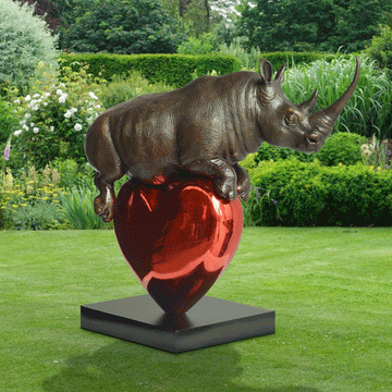 Rhino with a big heart (Bronze Sculpture)