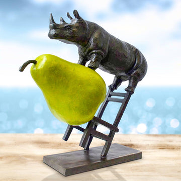 Rhino on a Chair with a Pear (Bronze Sculpture)