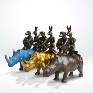 They Loved Rhinos and Rhinos Loved Them (Bronze Sculpture, Miniature Collection)