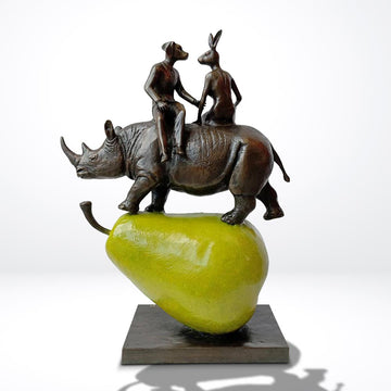 The Pearfect Rhino Lovers (Bronze Sculpture)