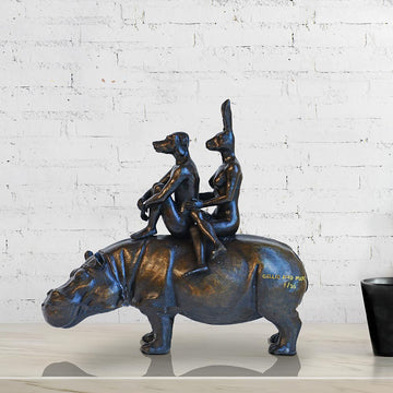 They Were Happy Hippo Riders (Bronze Sculpture)