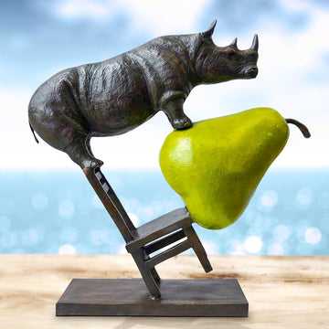 Rhino on a Chair with a Pear (Bronze Sculpture)