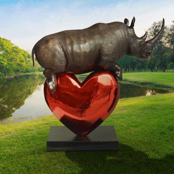 Rhino with a big heart (Bronze Sculpture)