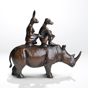 They Loved Rhinos and Rhinos Loved Them (Bronze Sculpture, Miniature Collection)