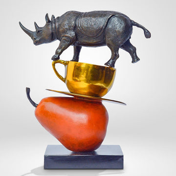 The Rhino Just Wanted a Pear and Cappuccino (Bronze Sculpture)