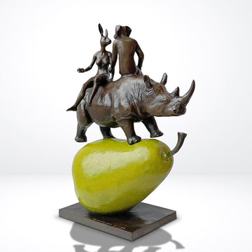 The Pearfect Rhino Lovers (Bronze Sculpture)