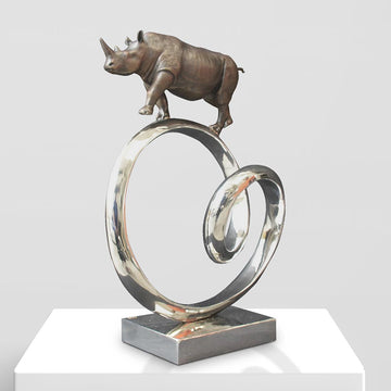 Black Rhino Goes Round the World (Bronze Sculpture)