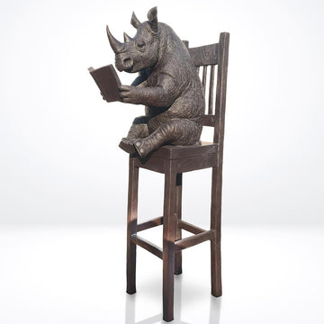 Rhino Above It All, Lost in a Good Story (Bronze Sculpture, Mid-Size)