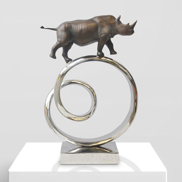 Black Rhino Goes Round the World (Bronze Sculpture)
