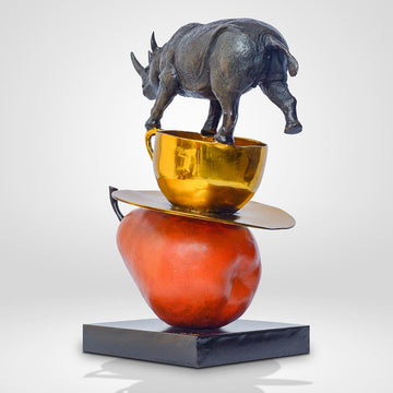 The Rhino Just Wanted a Pear and Cappuccino (Bronze Sculpture)