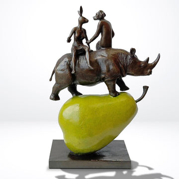 The Pearfect Rhino Lovers (Bronze Sculpture)