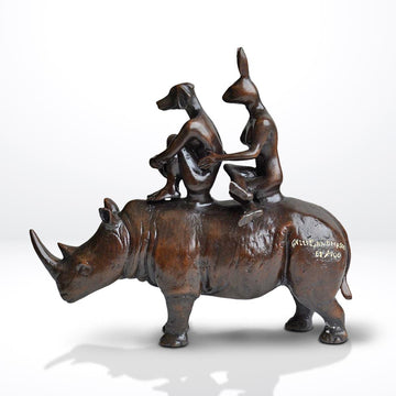 They Loved Rhinos and Rhinos Loved Them (Bronze Sculpture, Miniature Collection)
