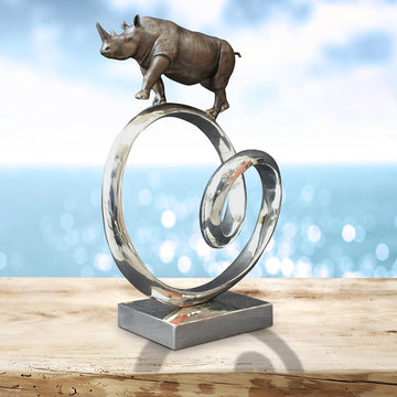 Black Rhino Goes Round the World (Bronze Sculpture)