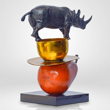 The Rhino Just Wanted a Pear and Cappuccino (Bronze Sculpture)