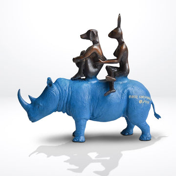 They Loved Rhinos and Rhinos Loved Them (Bronze Sculpture, Miniature Collection)