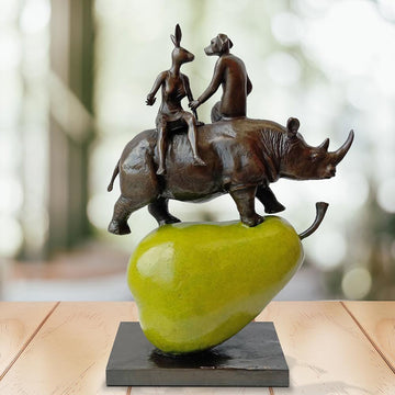 The Pearfect Rhino Lovers (Bronze Sculpture)