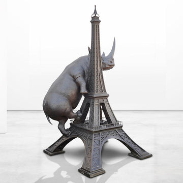 The Huge Rhino Loved the Eiffel Tower (Bronze Sculpture, Mid-Size)