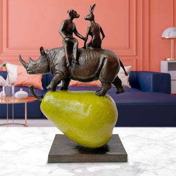 The Pearfect Rhino Lovers (Bronze Sculpture)