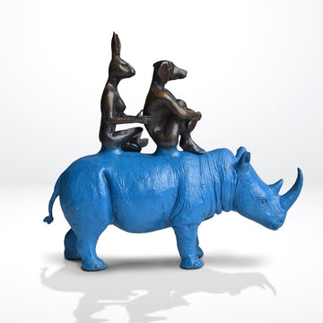 They Loved Rhinos and Rhinos Loved Them (Bronze Sculpture, Miniature Collection)