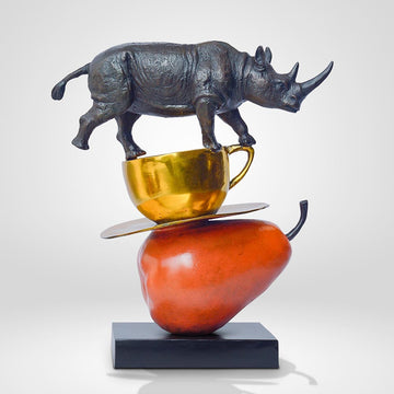 The Rhino Just Wanted a Pear and Cappuccino (Bronze Sculpture)